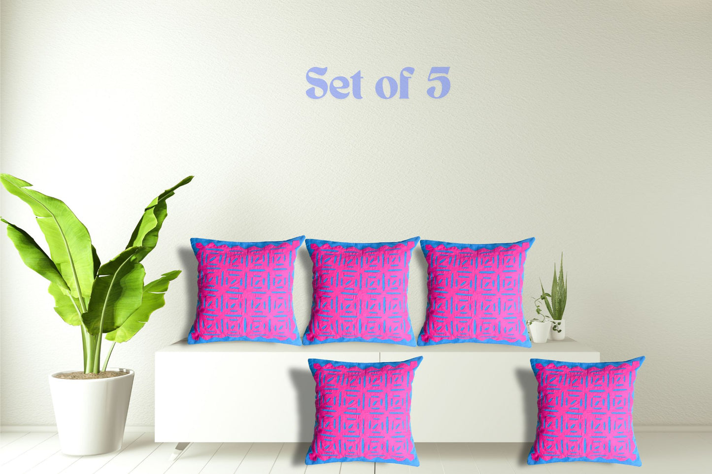 Handmade Applique Patchwork Cushion Cover (16 x 16), Blue