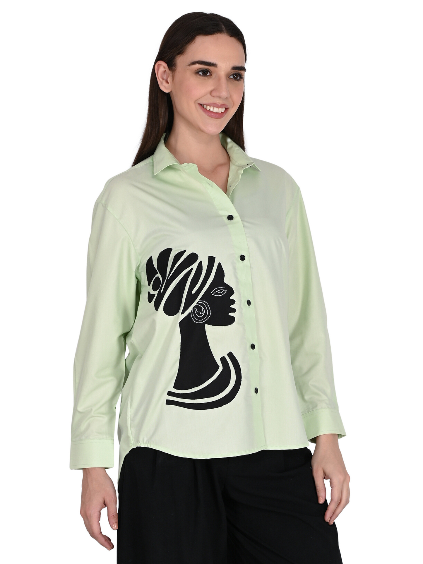 Designer Handmade Applique Patchwork Shirt For Women's, (Green)