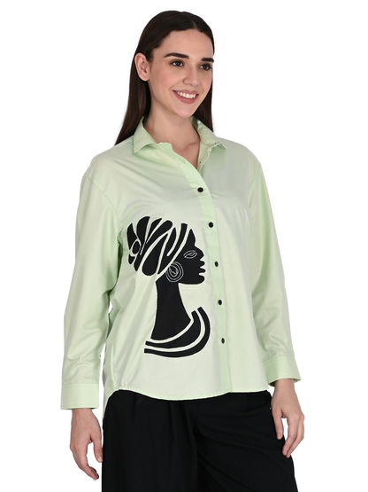 Designer Handmade Applique Patchwork Shirt For Women's, (Green)