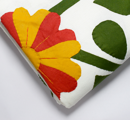 Applique Double Bed ( 90 x 100 )inch Set with Two Pillow Covers – Elegant Floral Design, White