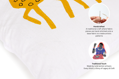 Handmade Cushion Cover , Applique Patchwork , Set Of 5 Piece, (16x16), White