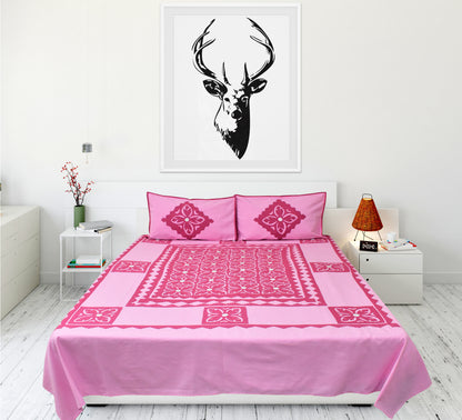 Applique Cutting Design Double Bed Bedsheet (90 x 100 inches) with Two Pillow Covers – Elegant & Durable, Baby Pink Color
