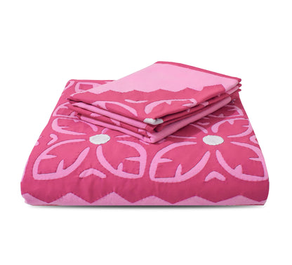 Applique Cutting Design Double Bed Bedsheet (90 x 100 inches) with Two Pillow Covers – Elegant & Durable, Baby Pink Color