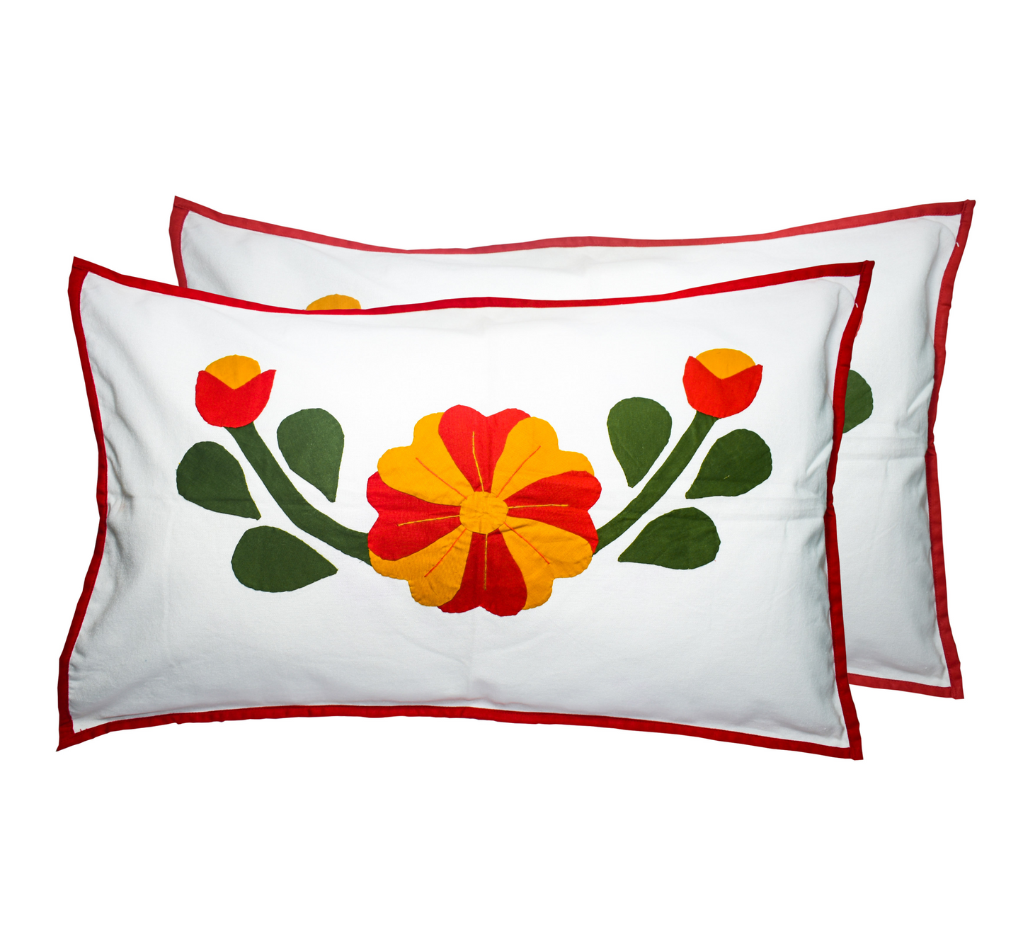 Applique Double Bed ( 90 x 100 )inch Set with Two Pillow Covers – Elegant Floral Design, White