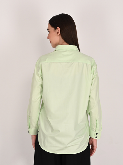 Designer Handmade Applique Patchwork Shirt For Women's, (Green)