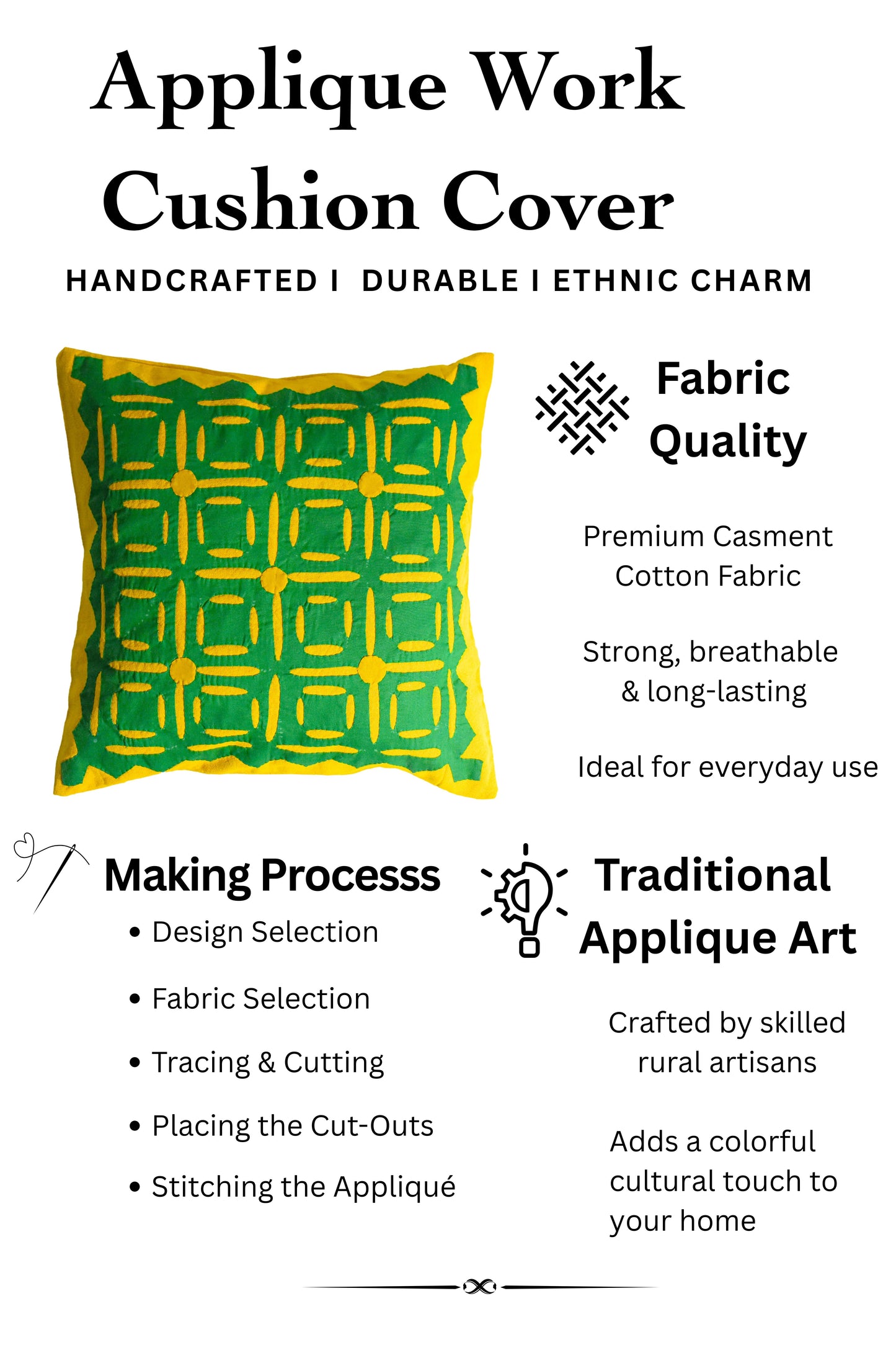 Handmade Cushion Cover , Applique Patchwork , Set Of 5 Piece, (16x16)