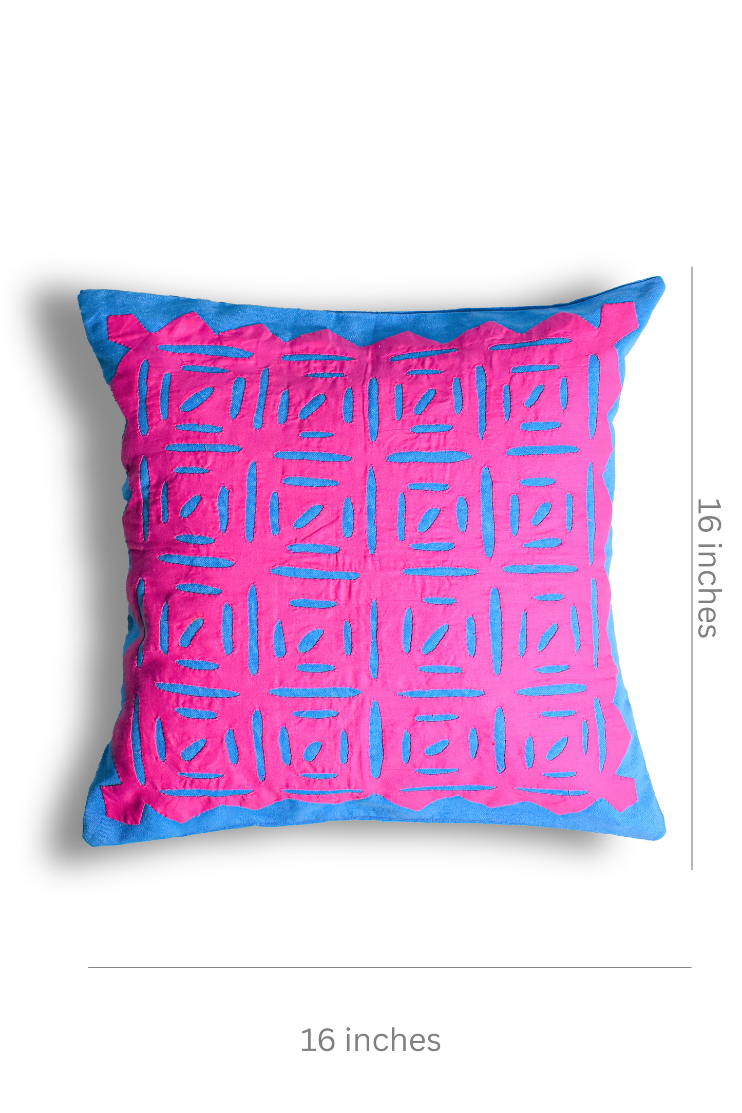 Handmade Applique Patchwork Cushion Cover (16 x 16), Blue