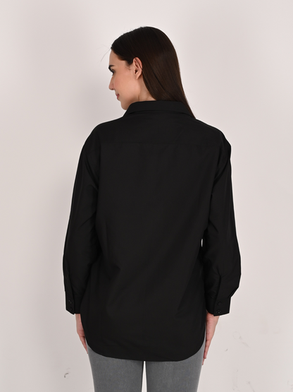 Designer Handmade Applique Patchwork Shirt For Women's, (Black)