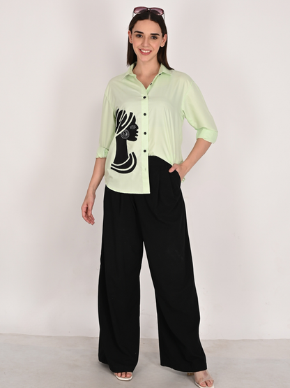 Designer Handmade Applique Patchwork Shirt For Women's, (Green)