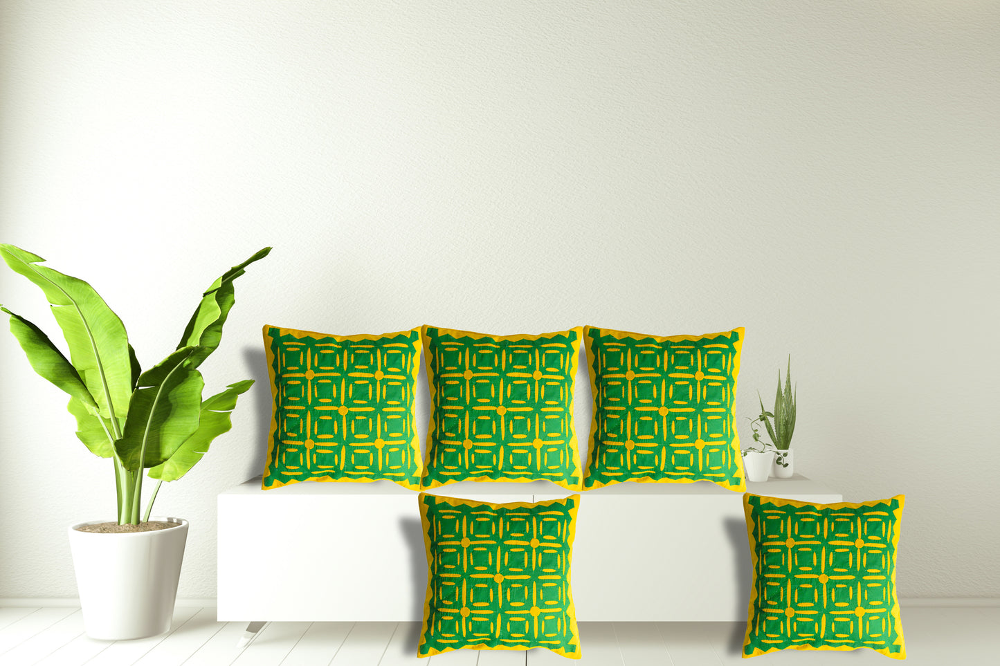 Handmade Cushion Cover , Applique Patchwork , Set Of 5 Piece, (16x16)