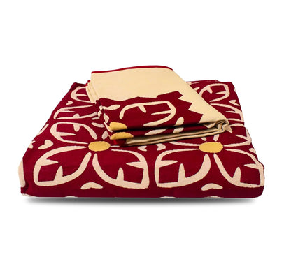 Handmade Applique Work Bedding Set with Traditional Pattern, Double Bed Size, Set with Bedsheet and 2 Pillowcases (Beige)