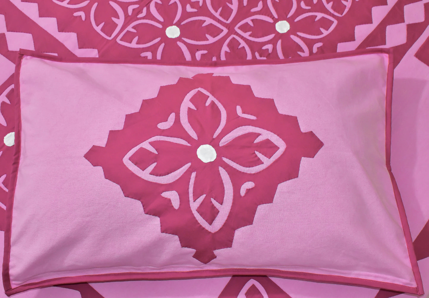 Applique Cutting Design Double Bed Bedsheet (90 x 100 inches) with Two Pillow Covers – Elegant & Durable, Baby Pink Color