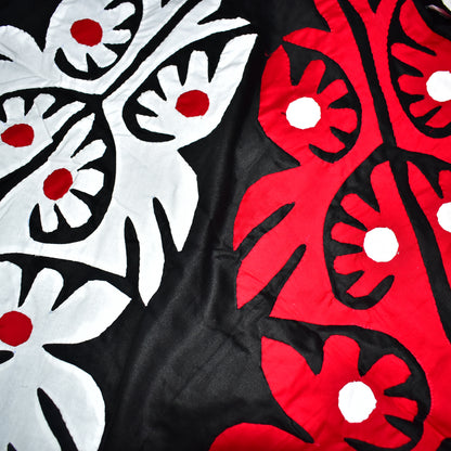 Handmade Applique Work Bedding Set with Traditional Pattern, Double Bed Size, Set with Bedsheet and 2 Pillowcases (BLACK)