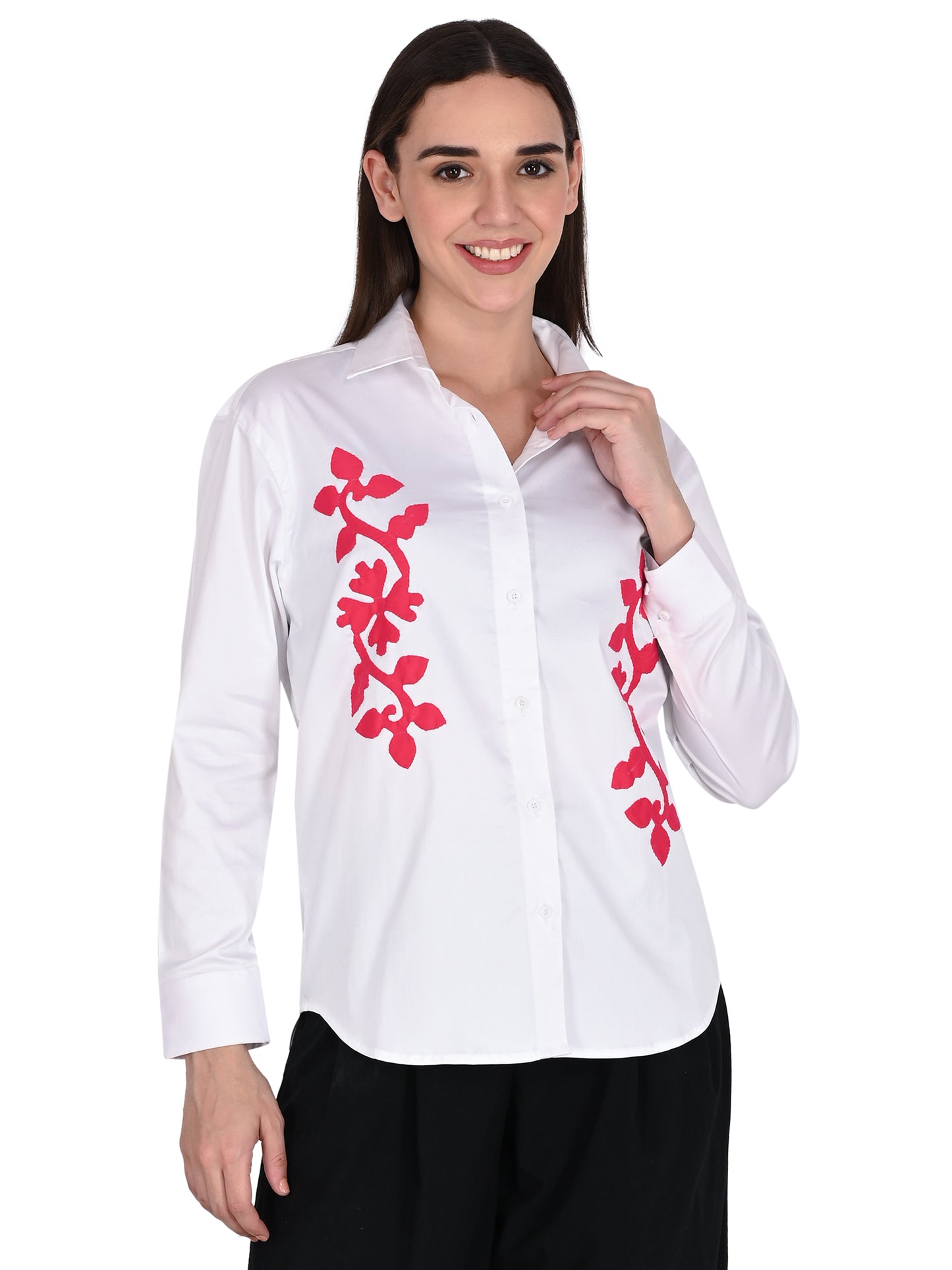 Designer Handmade Applique Patchwork Shirt For Women's, (White)