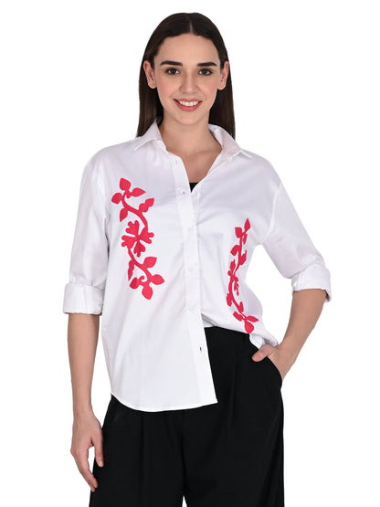 Designer Handmade Applique Patchwork Shirt For Women's, (White)