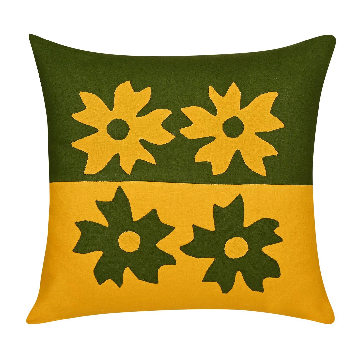Handmade Cushion Cover Applique Patchwork, Set Of 5 Piece , (16X16), Mustard