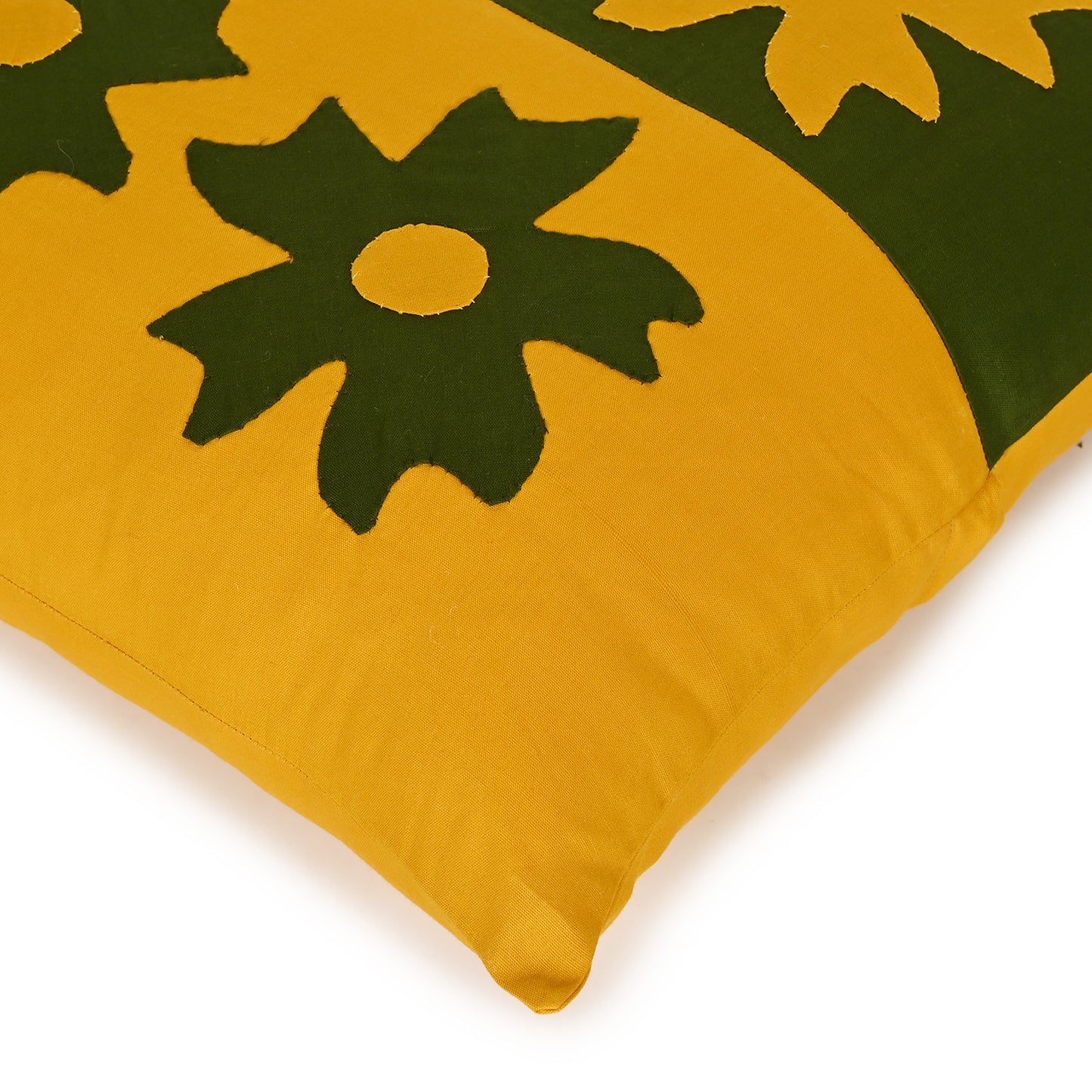 Handmade Cushion Cover Applique Patchwork, Set Of 5 Piece , (16X16), Mustard