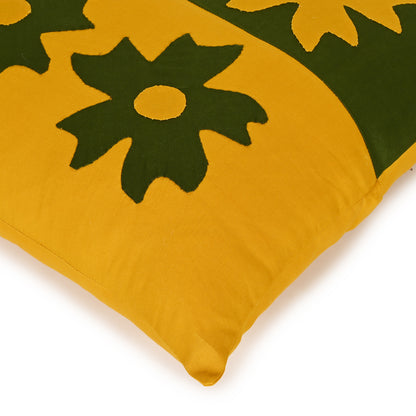 Handmade Cushion Cover Applique Patchwork, Set Of 5 Piece , (16X16), Mustard