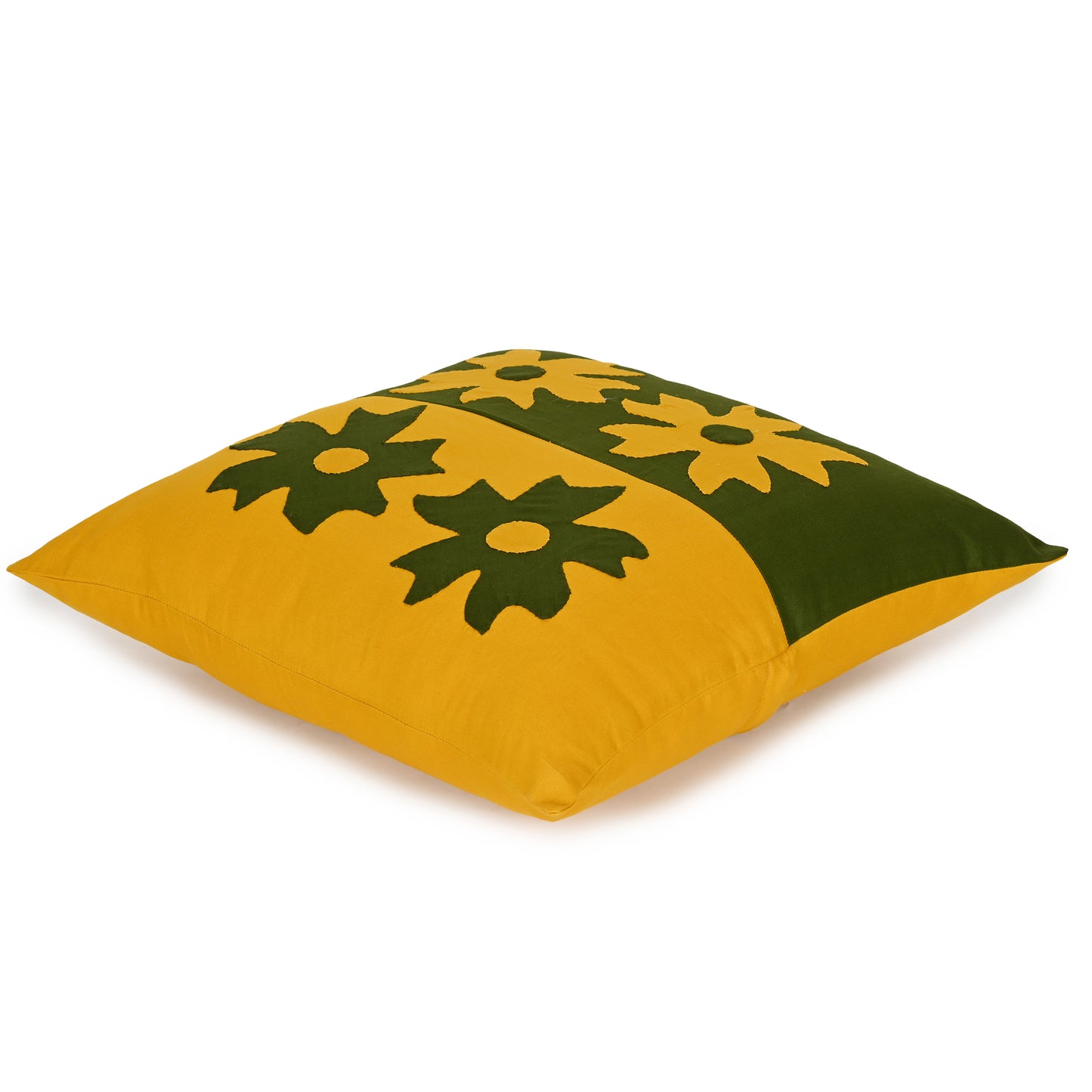 Handmade Cushion Cover Applique Patchwork, Set Of 5 Piece , (16X16), Mustard