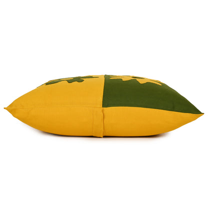 Handmade Cushion Cover Applique Patchwork, Set Of 5 Piece , (16X16), Mustard