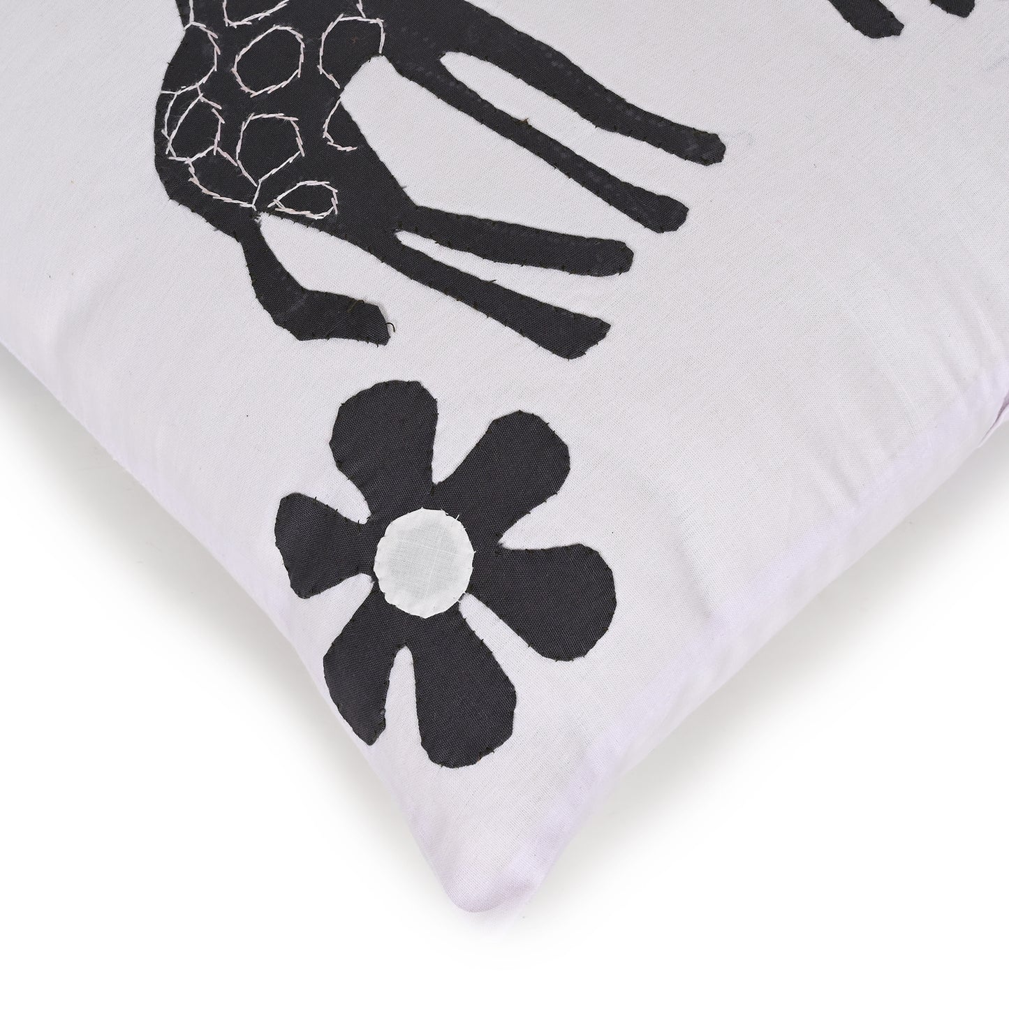 Handmade Applique Patchwork Cushion Cover, Set Of 5 Piece, (16x16), White