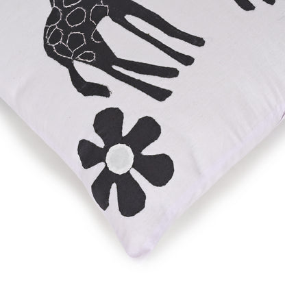 Handmade Applique Patchwork Cushion Cover, Set Of 5 Piece, (16x16), White