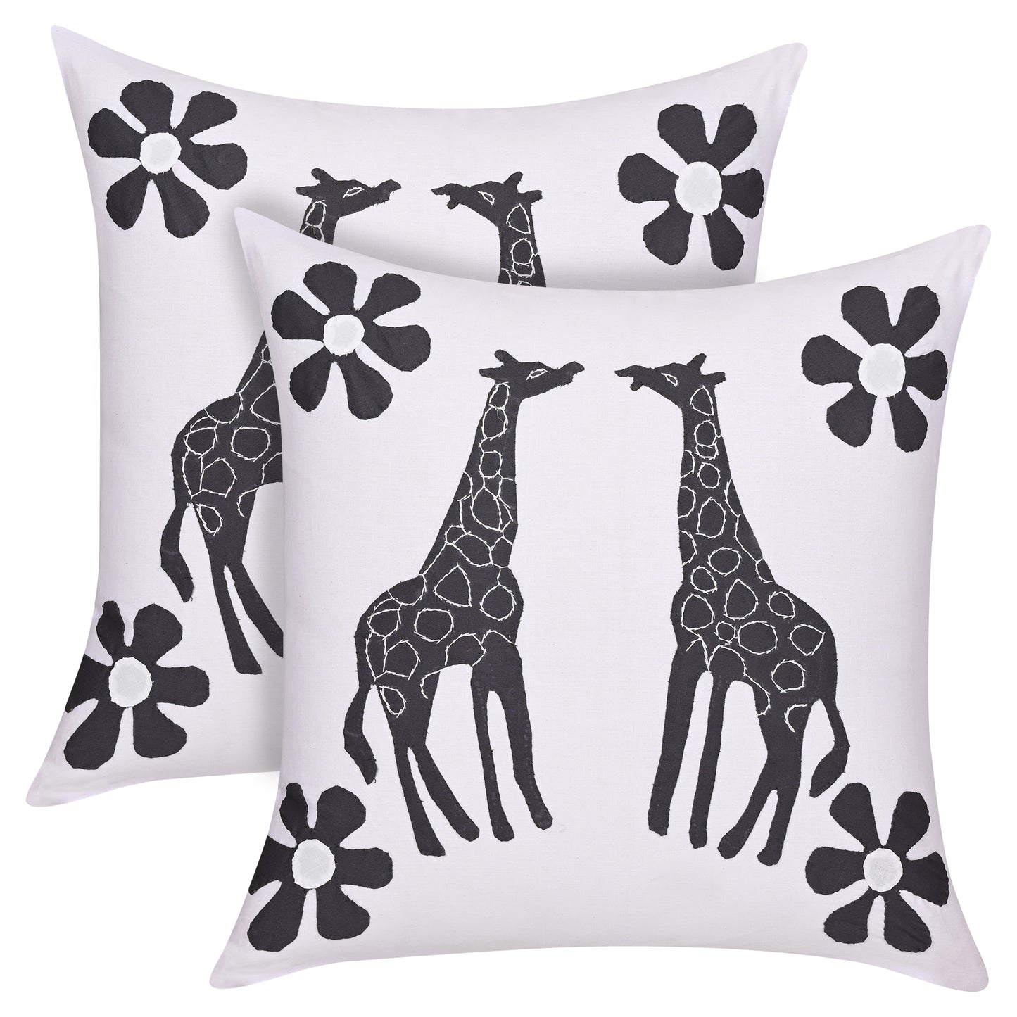 Handmade Applique Patchwork Cushion Cover, Set Of 5 Piece, (16x16), White