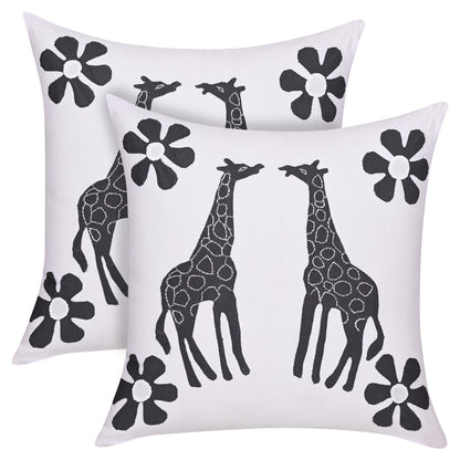 Handmade Applique Patchwork Cushion Cover, Set Of 5 Piece, (16x16), White